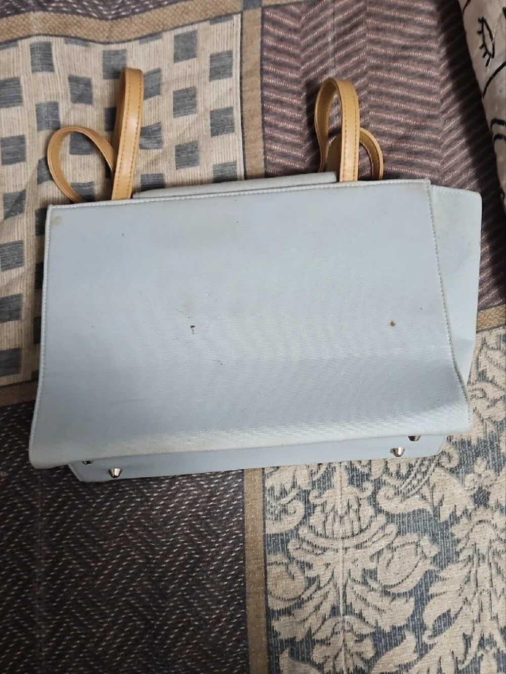 Light Blue and Cream Shoulder Bag with Vanity Artwork